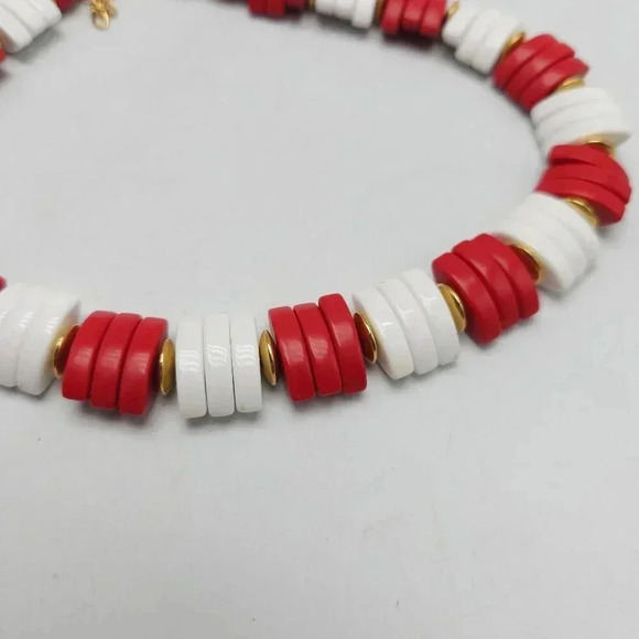Vintage 1986 Avon Red White Spectator Lucite Beaded Choker Necklace - Picture 5 of 7